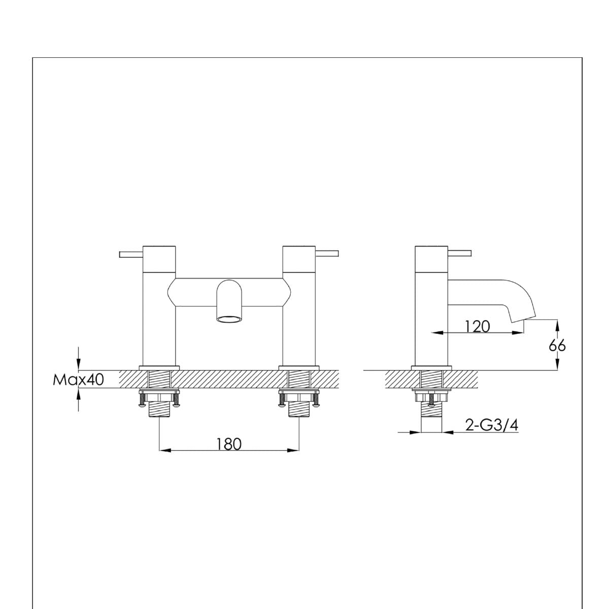 Deck Mounted Bridge Bath Tap - technical details