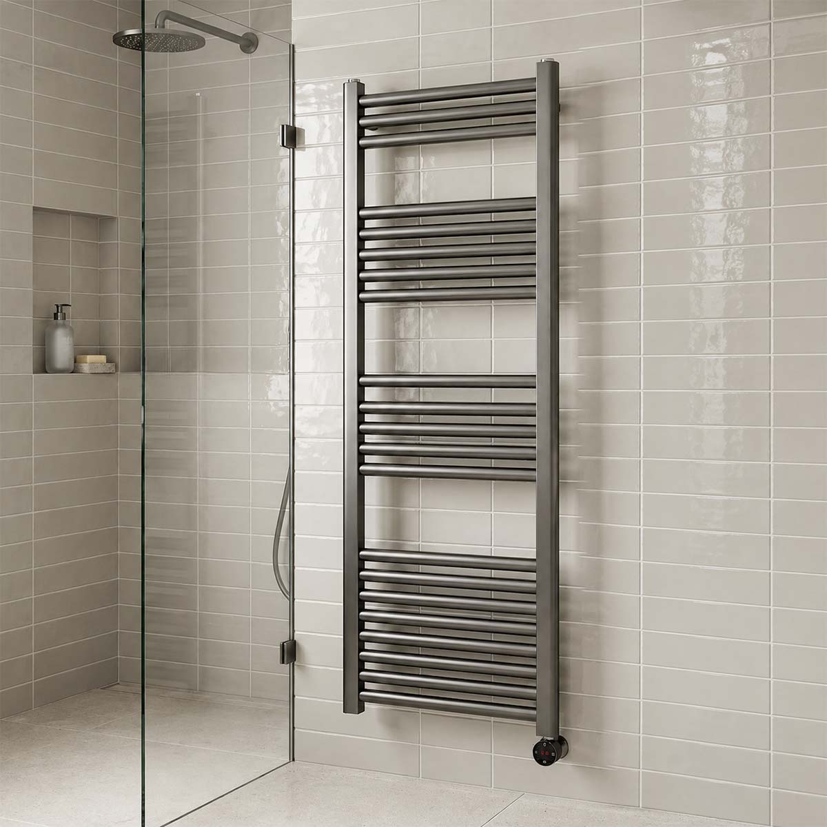 Electric Heated Towel Radiator 1200mm x 500mm - Brushed Black