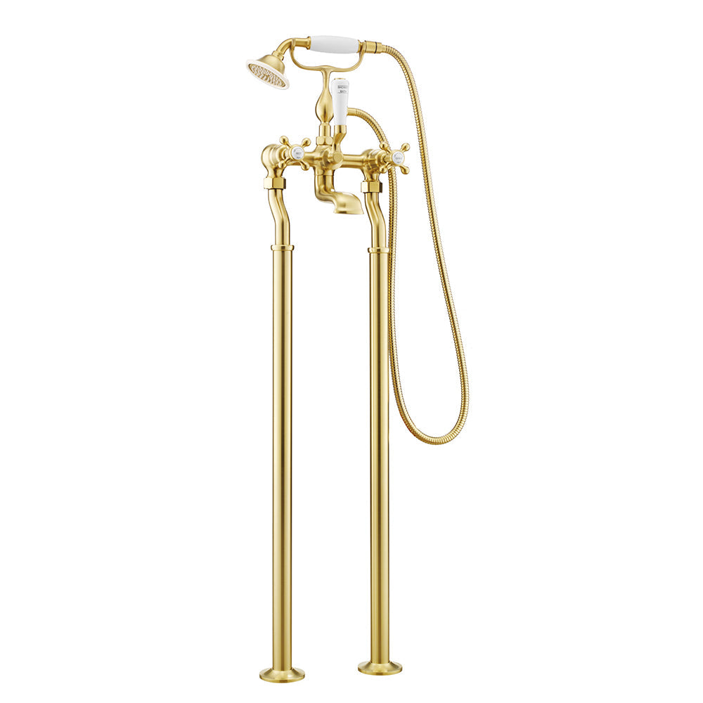 Gold feestanding bath shower mixer with shower kit