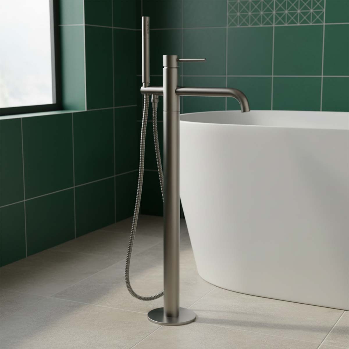 Freestanding Bath Shower Mixer Tap with Shower Kit - Brushed Black
