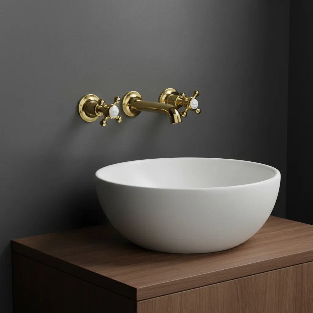 3-Hole Wall-Mounted Crosshead Basin Mixer Tap