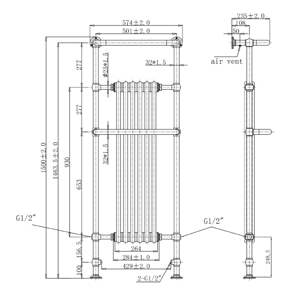chrome towel rail Technical Drawing