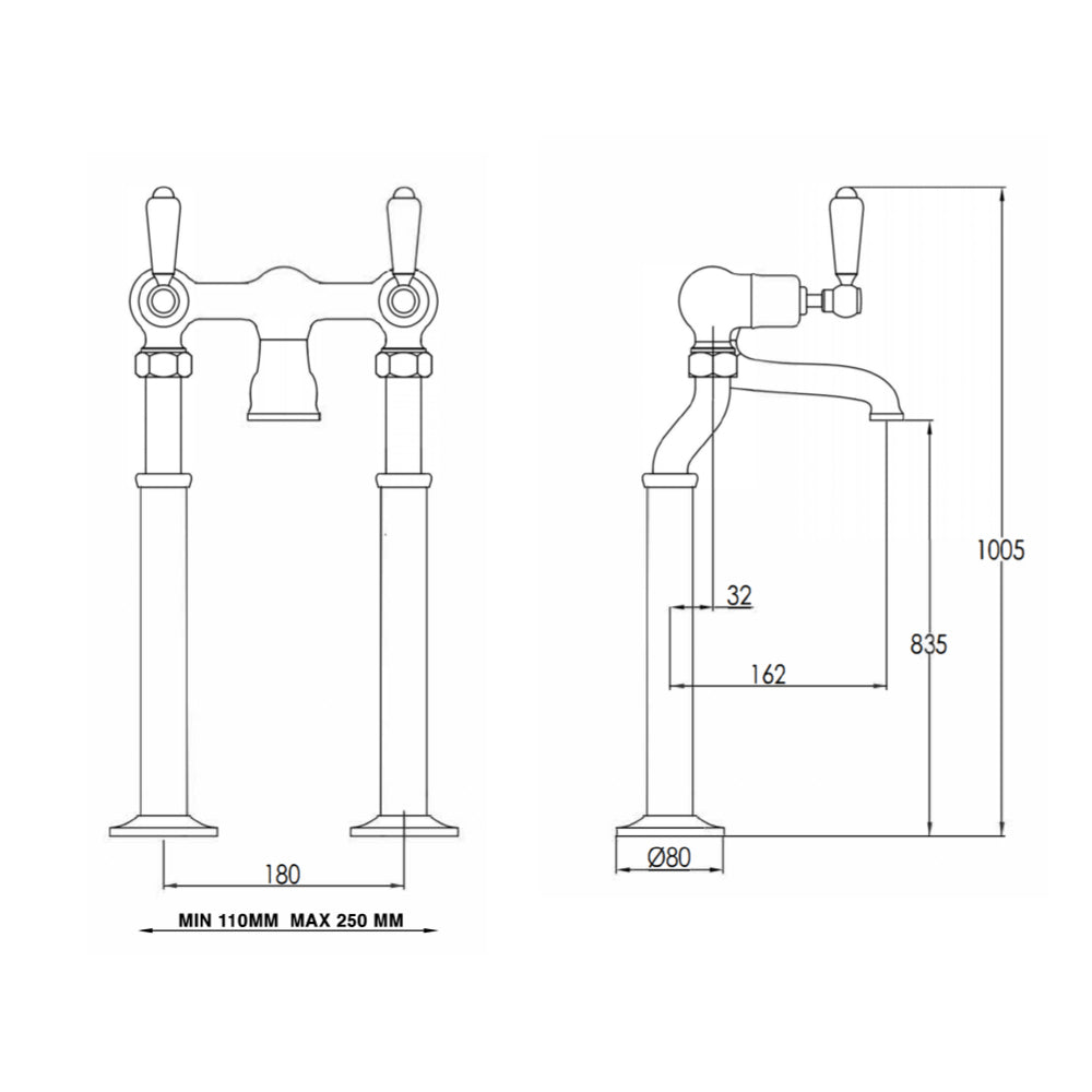 Freestanding bath tap - Technical drawing