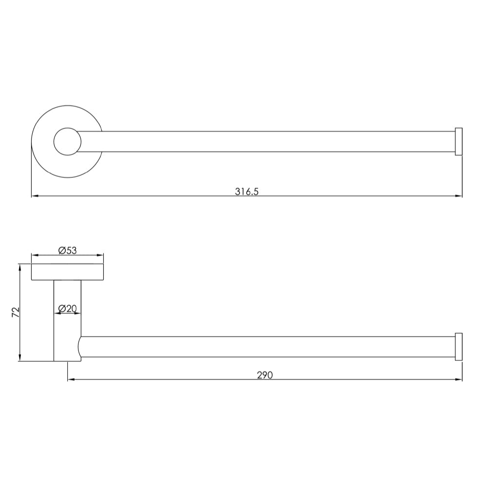 Brass Towel Rail 300mm - Technical drawing