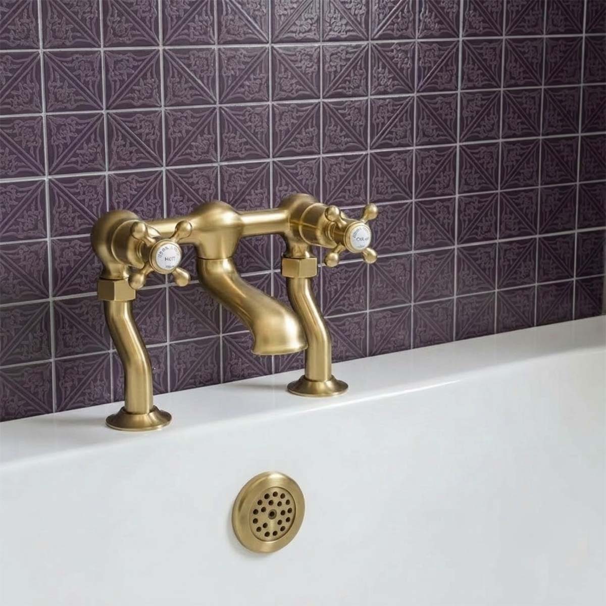 Brushed brass deck-mounted bath filler tap Ireland