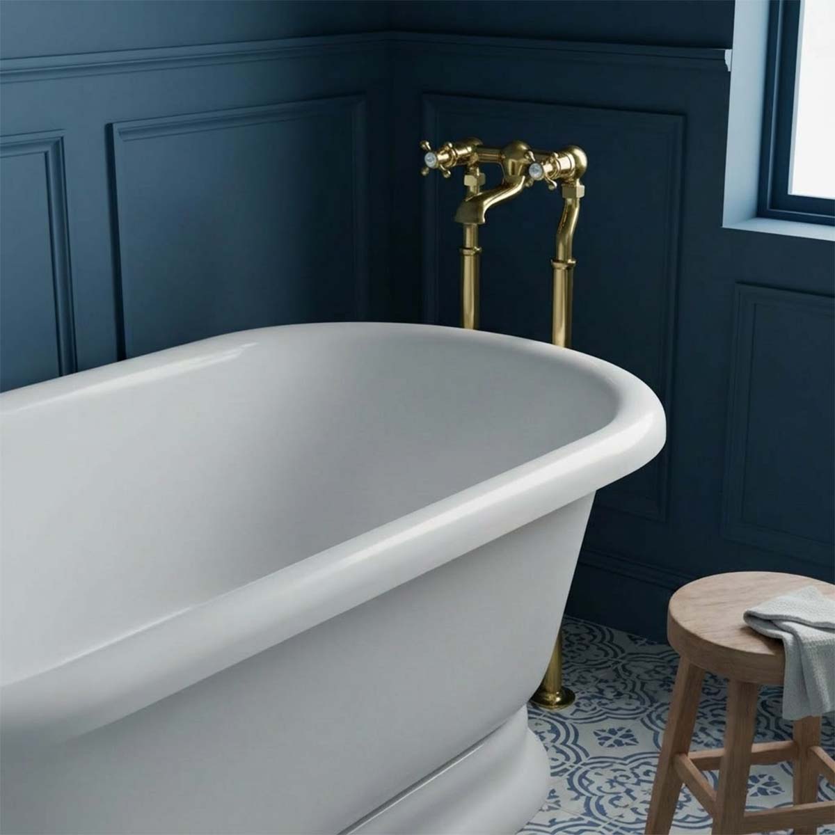 Gold freestanding bath filler tap traditional