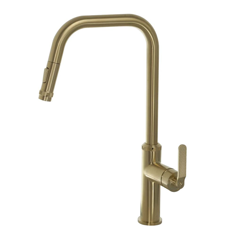 Designer handle gold kitchen tap