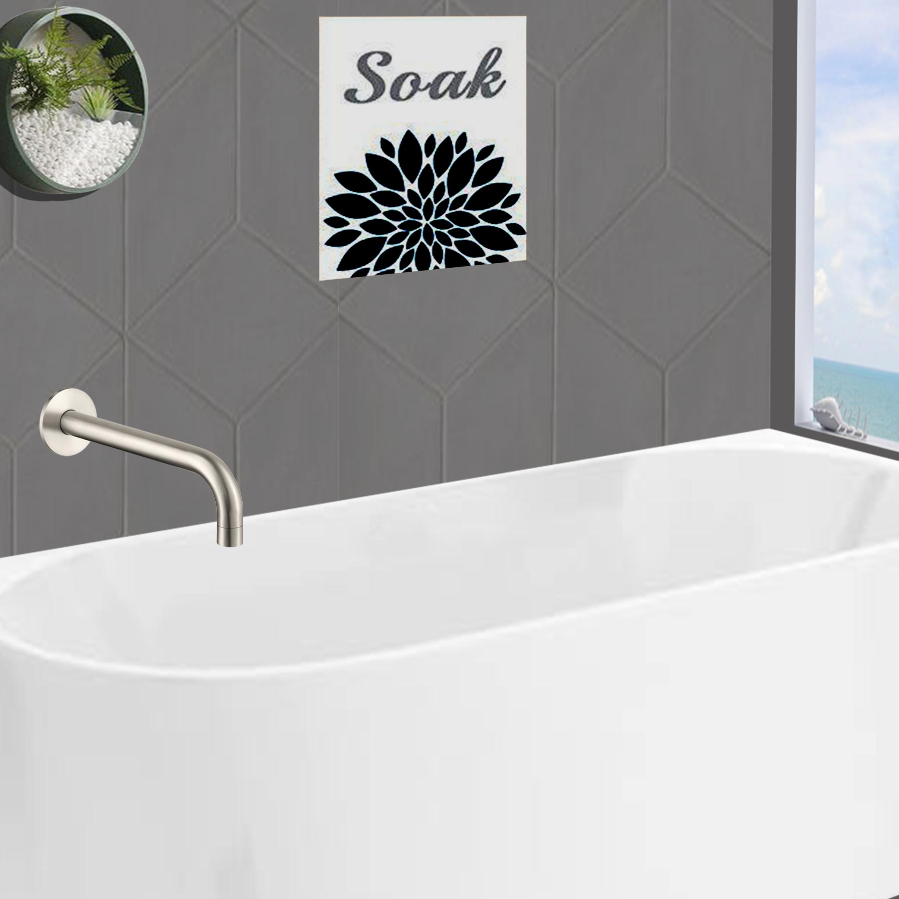 Brushed steel bath spout