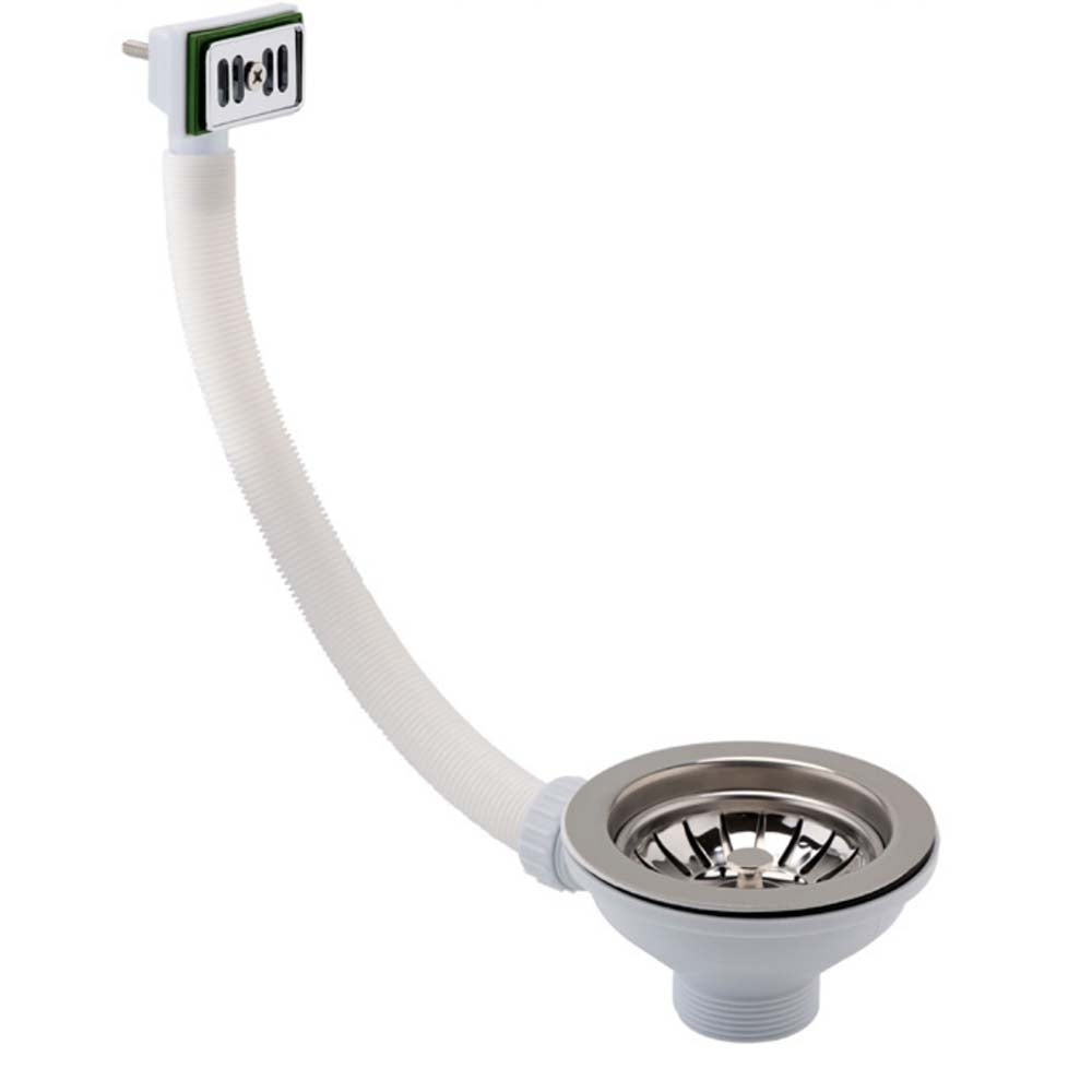 Kitchen Sink Strainer Basket with Square Overflow Pipe & Cover Chrome