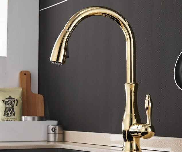 Brushed brass single lever handle kitchen tap
