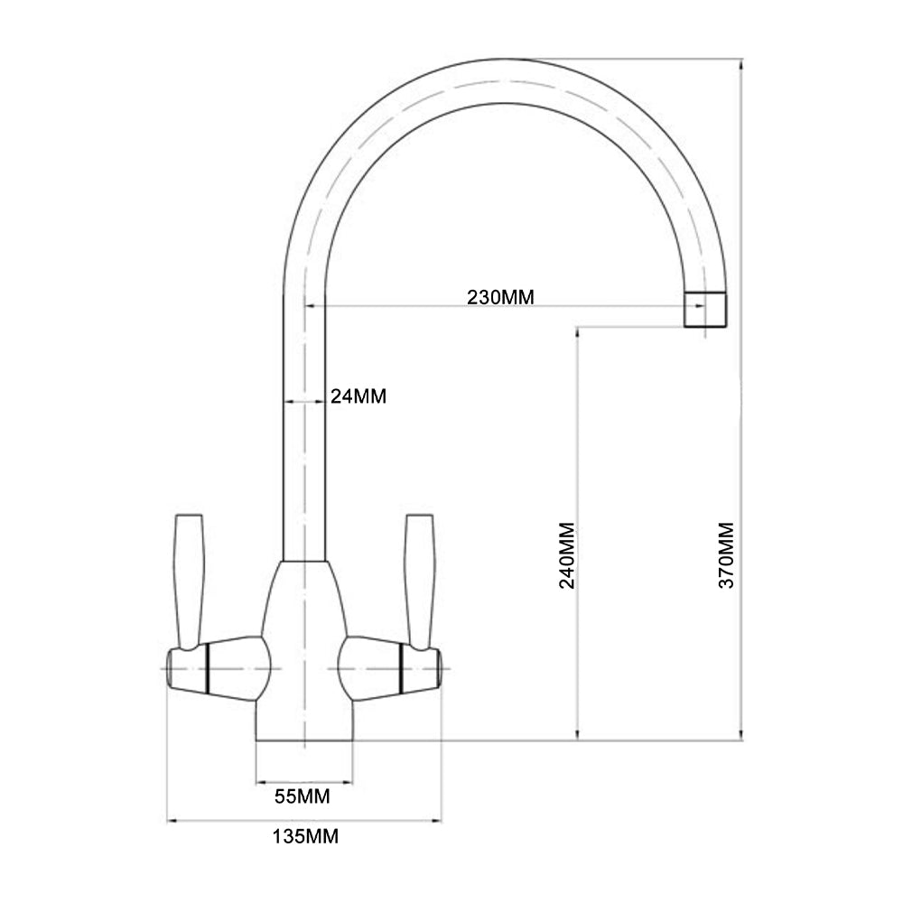 Black kitchen tap technical drawing