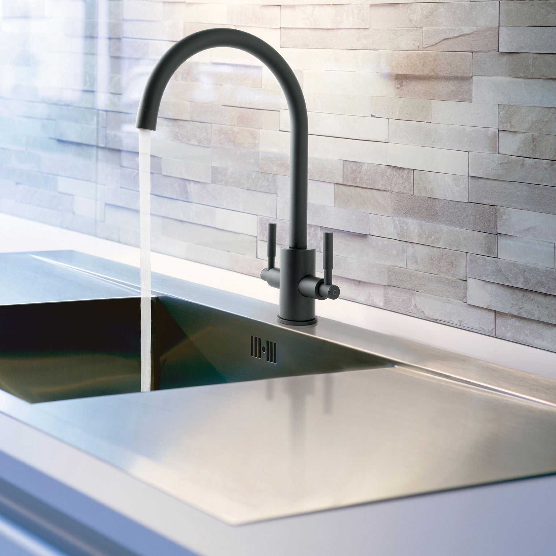 Swivel spout black kitchen mixer tap