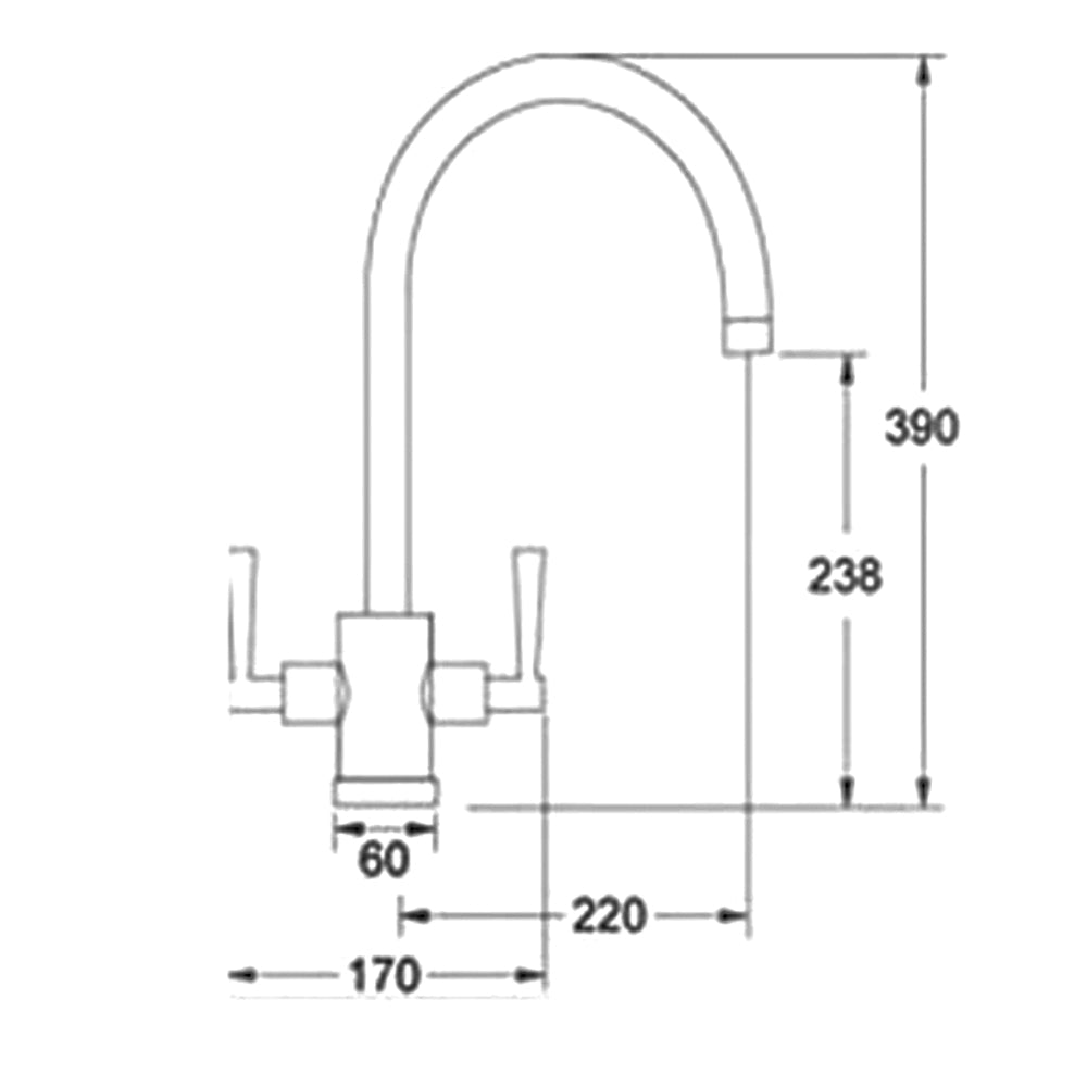 Technical drawing black monobloc kitchen tap
