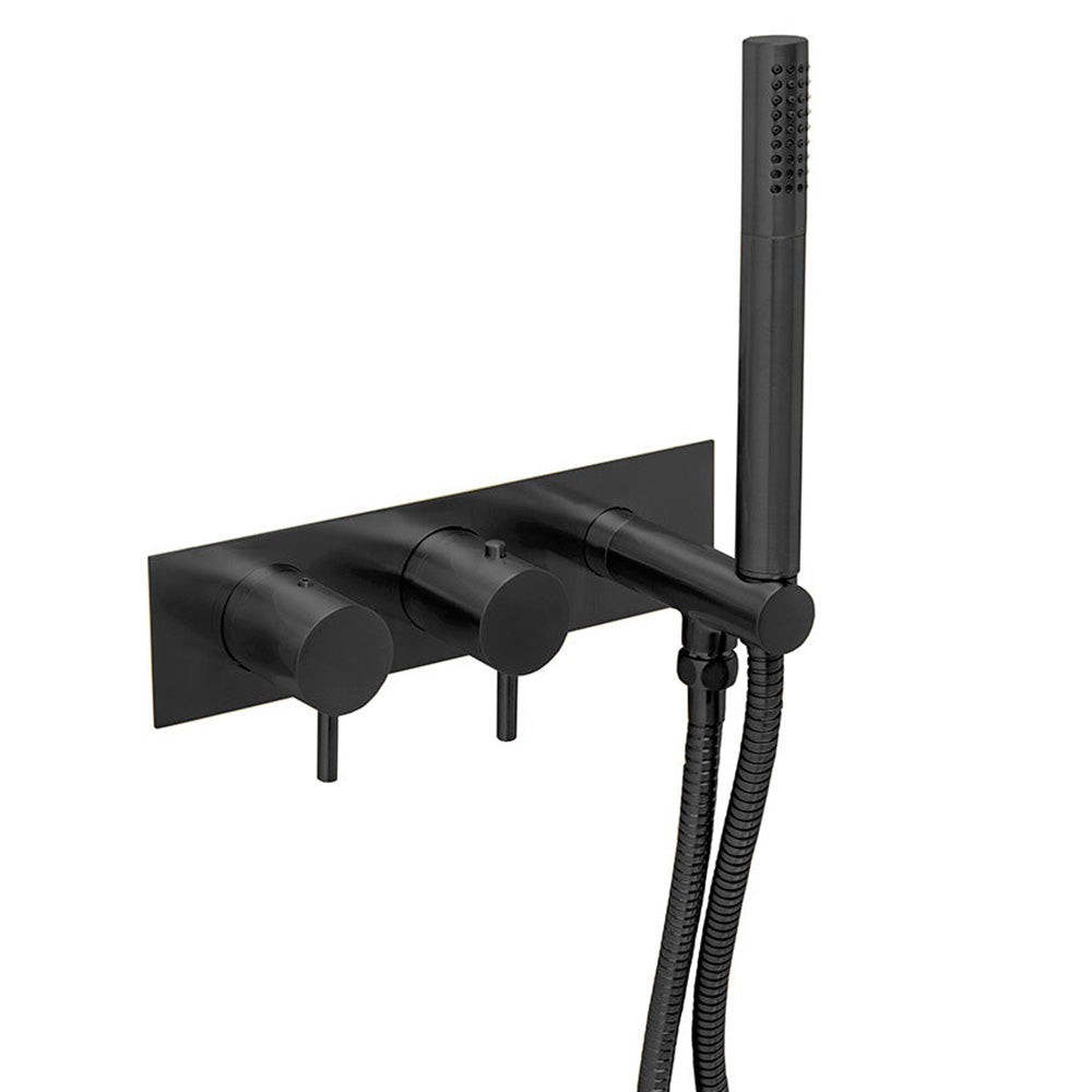 VOS 2 Outlet Thermostatic Concealed Shower Valve with Shower Handset & Designer Handle Matt Black-Tapron