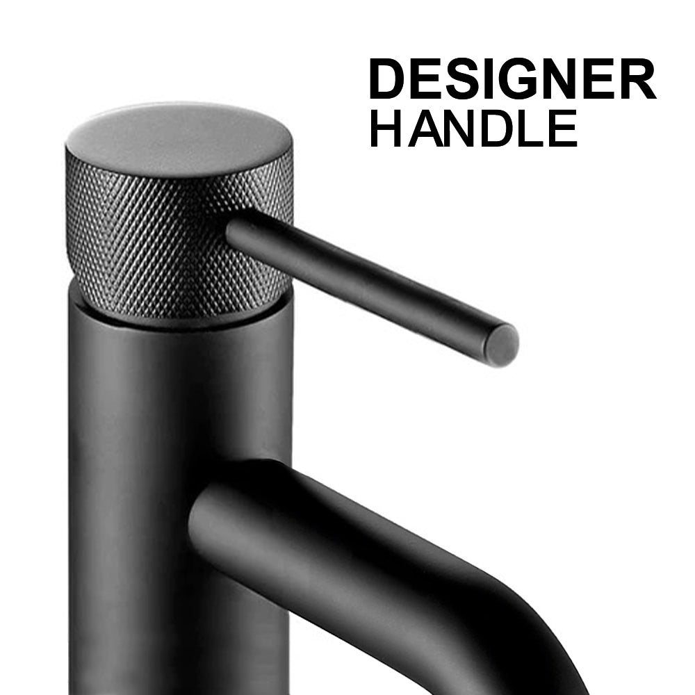 Black freestanding bath shower mixer tap with designer handle