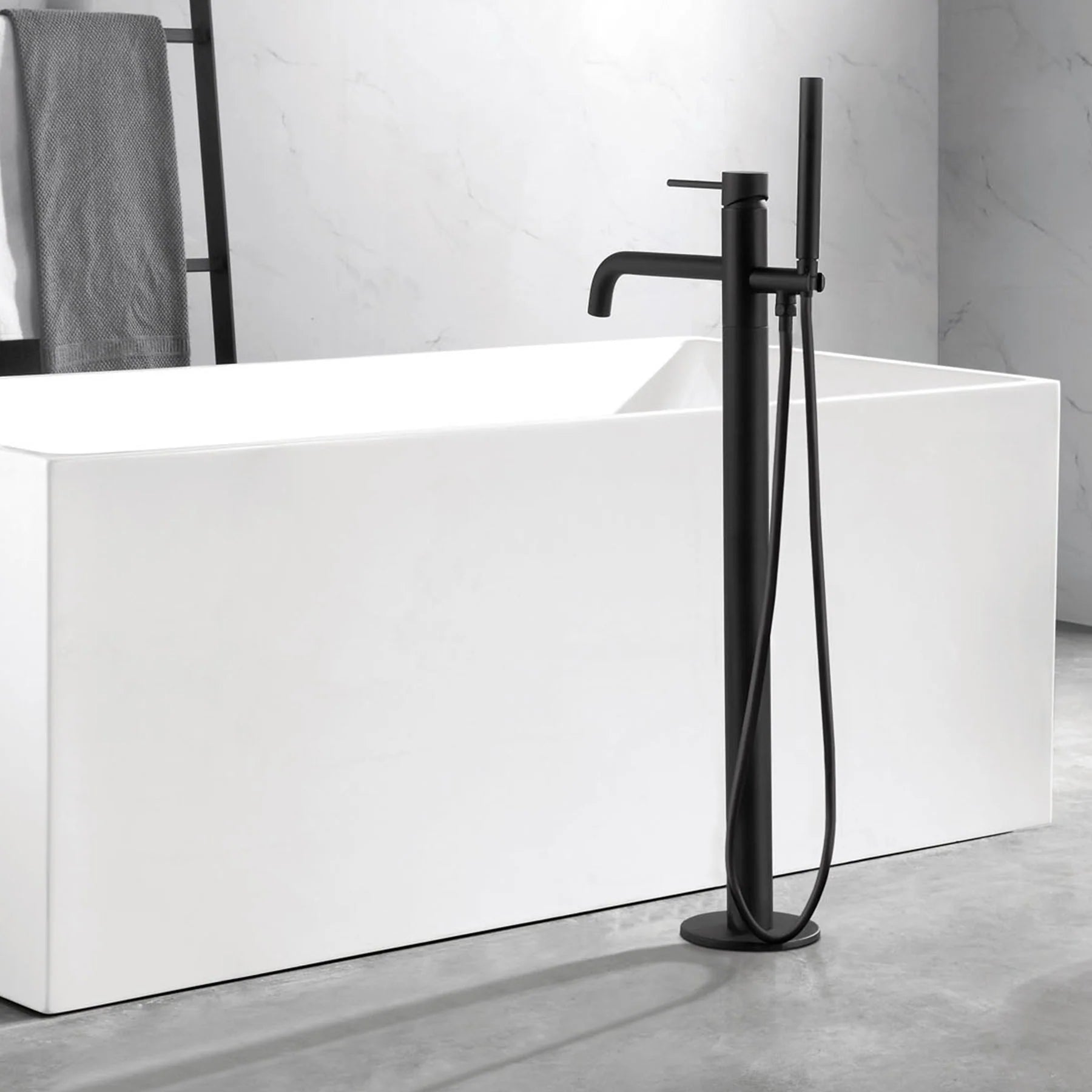 Matt black floorstanding bath shower mixer with kit