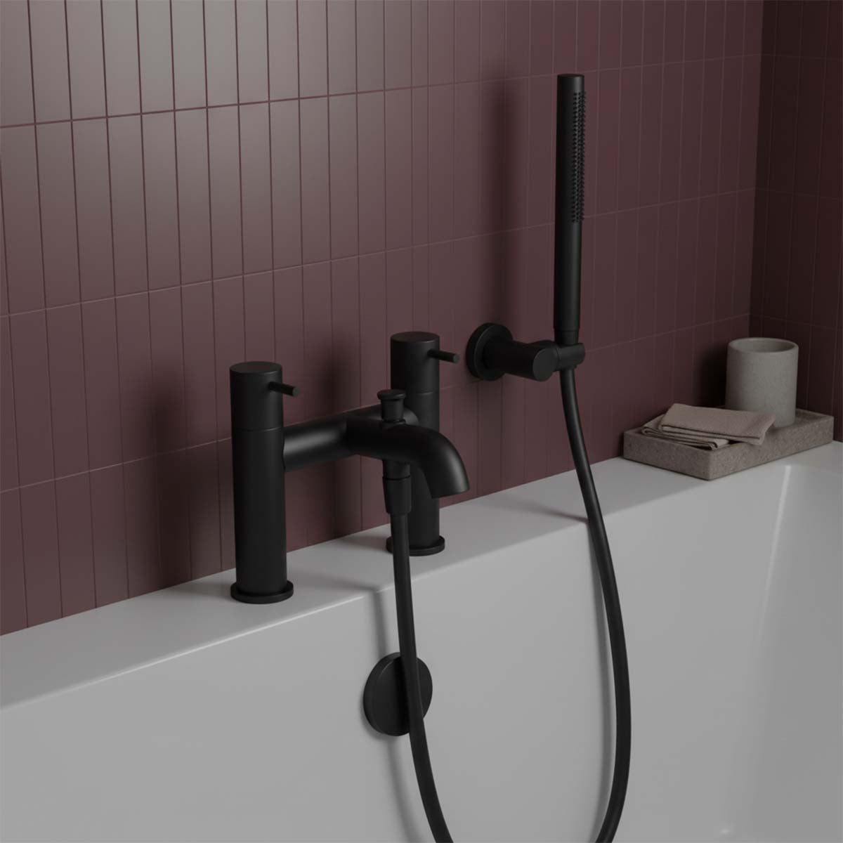 Matt black bath mixer tap with shower kit