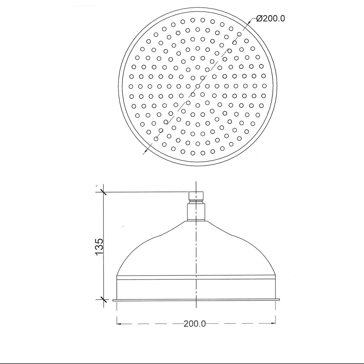 Nickel 200mm Traditional Shower Head TECHNICAL DETAILS