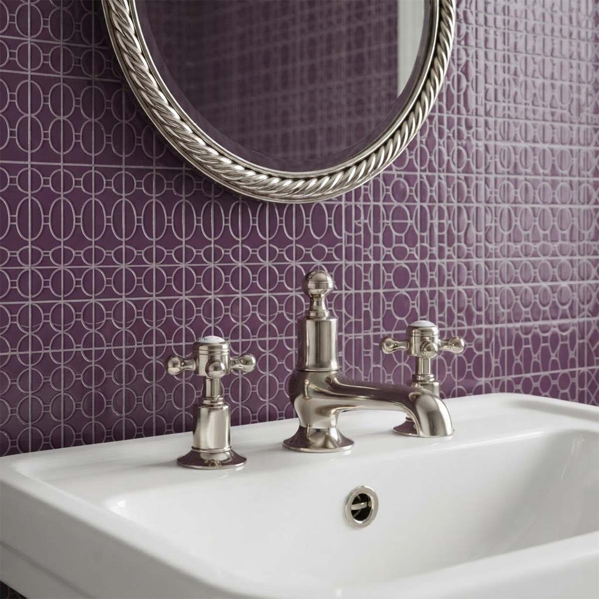 Nickel traditional deck-mounted long nose basin tap