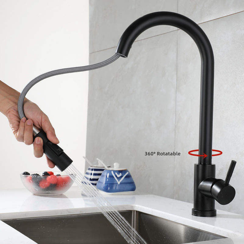 Matt black pull out kitchen tap