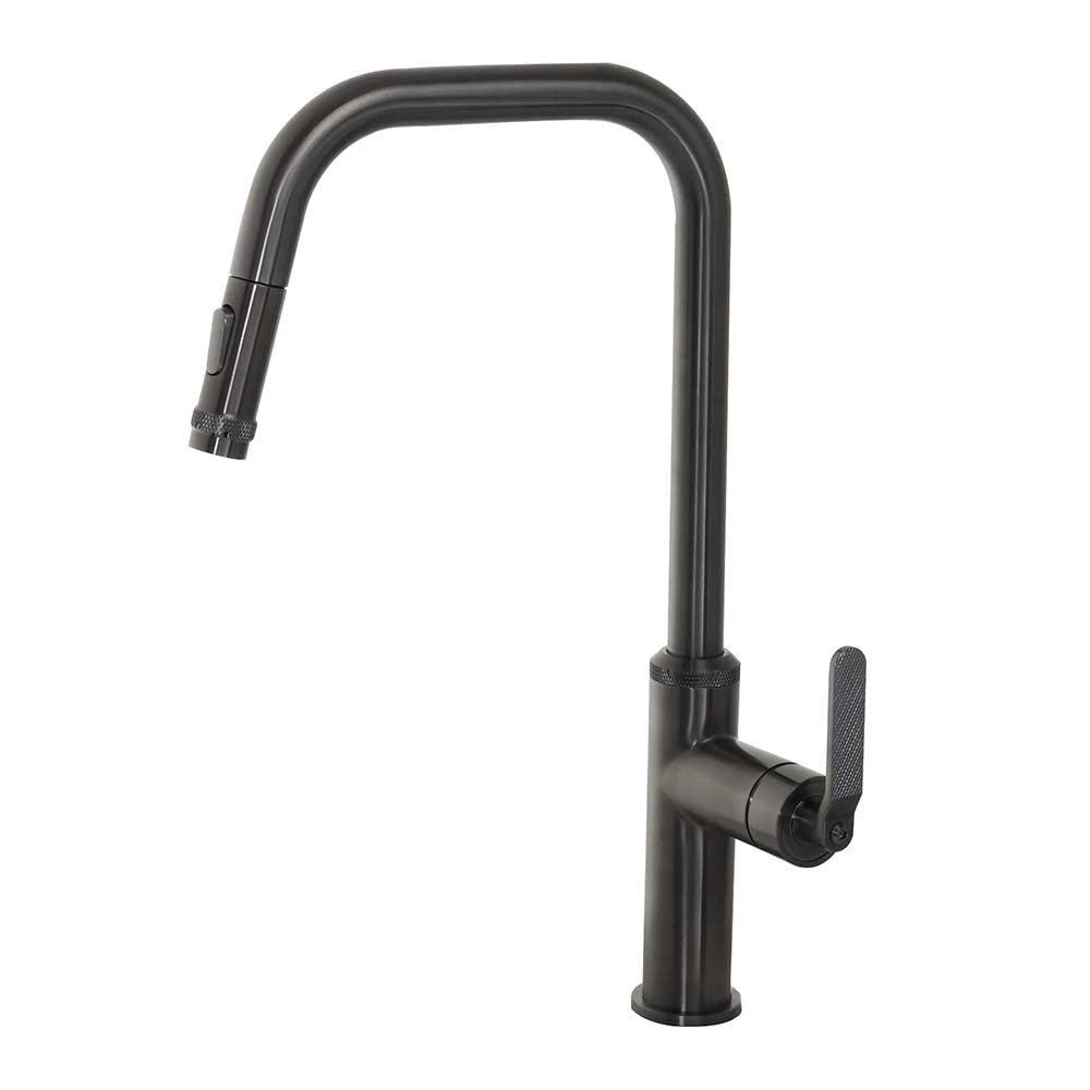 Brushed black single lever pull out kitchen tap