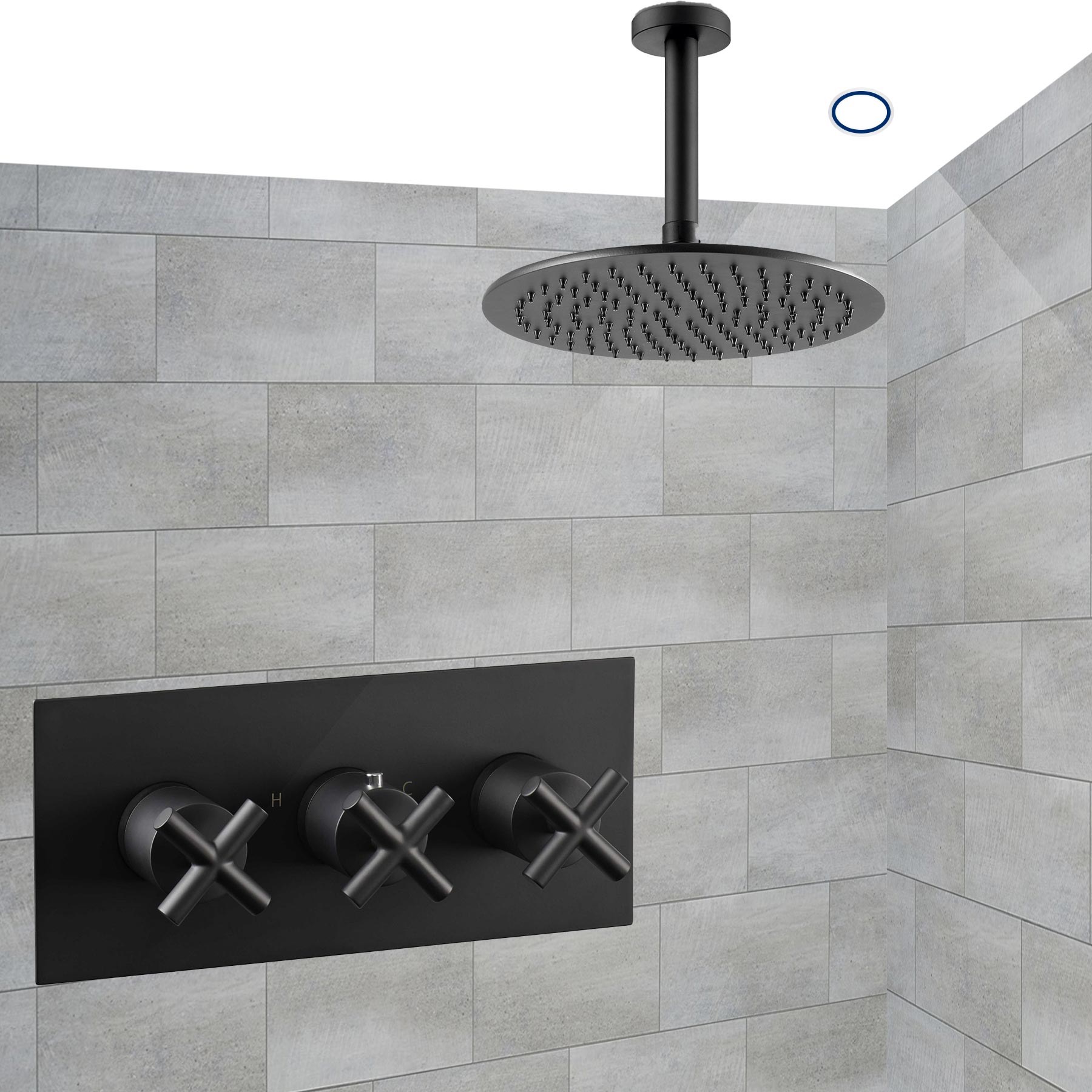 Solex 3 Outlet Black Thermostatic Concealed Shower Valve, Horizontal, MP 0.5