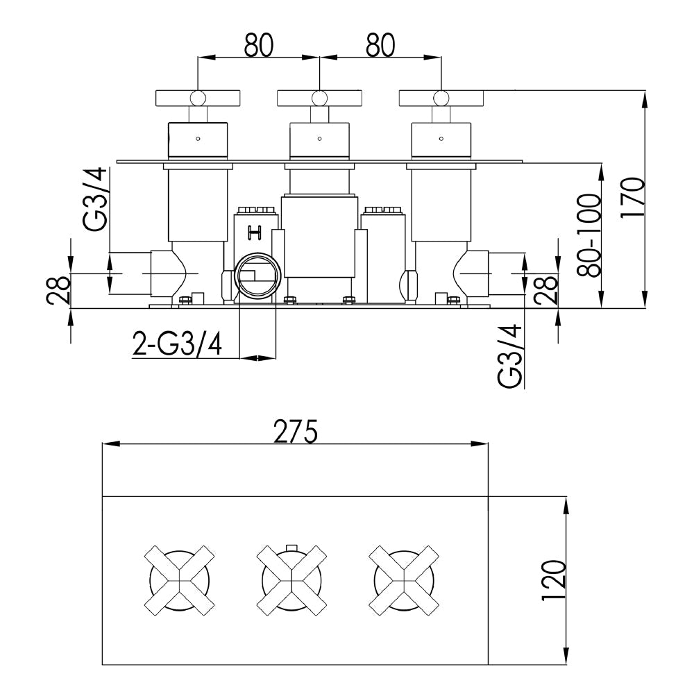 Thermostatic shower valve - Technical Drawing
