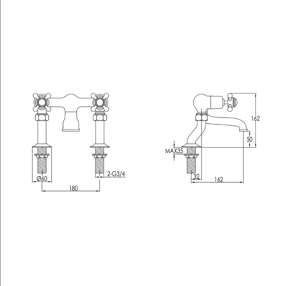 Bath filler tap - Technical drawing