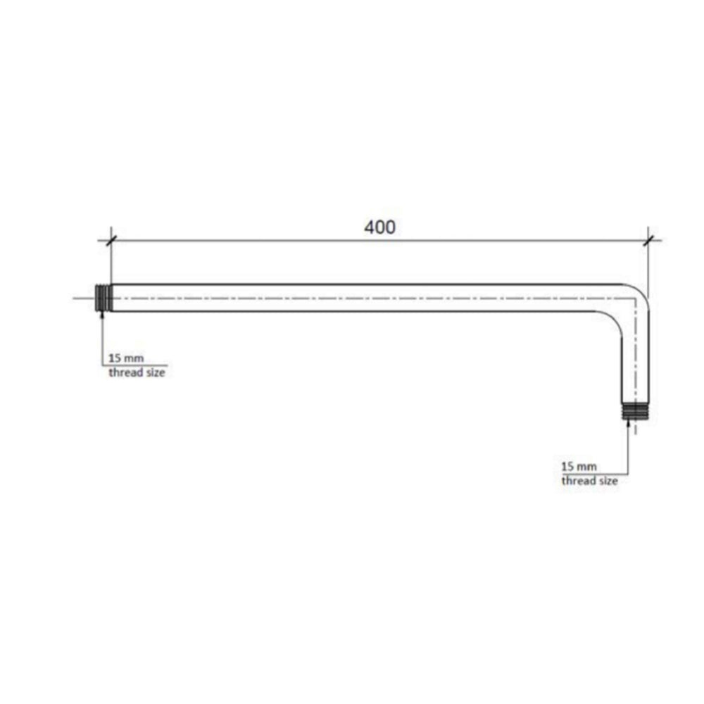 Gold Wall Mounted Shower Arm 400mm - Technical Drawing