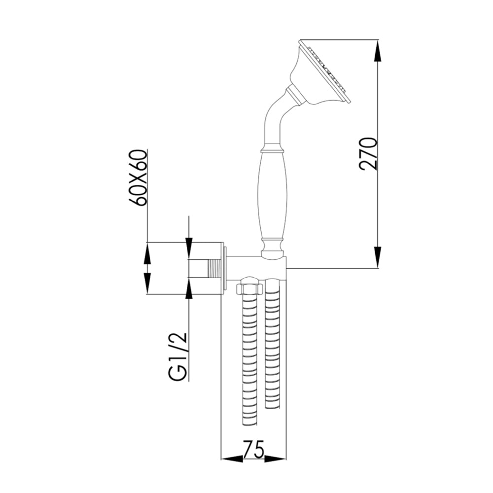 Water Outlet and Holder with Hand-Shower - Technical drawing