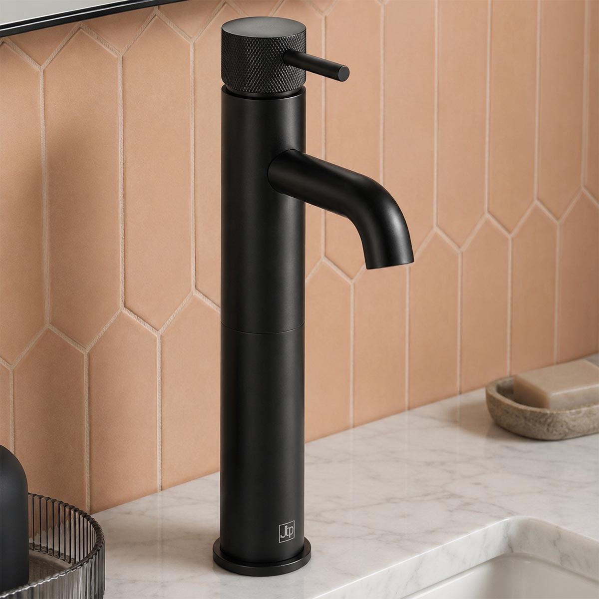 Tall back basin tap with knurled handle