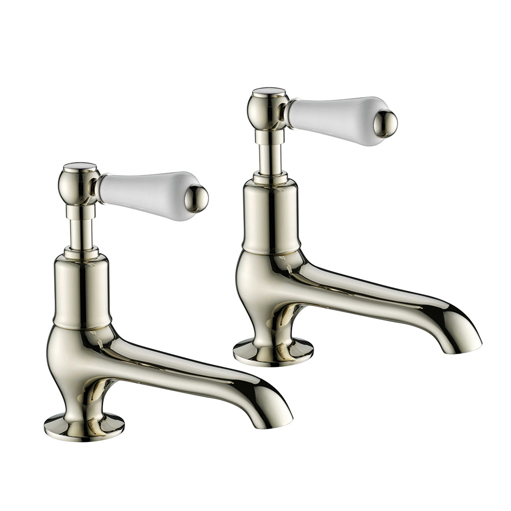 Lever Long Nose Basin Pillar Taps - Nickel