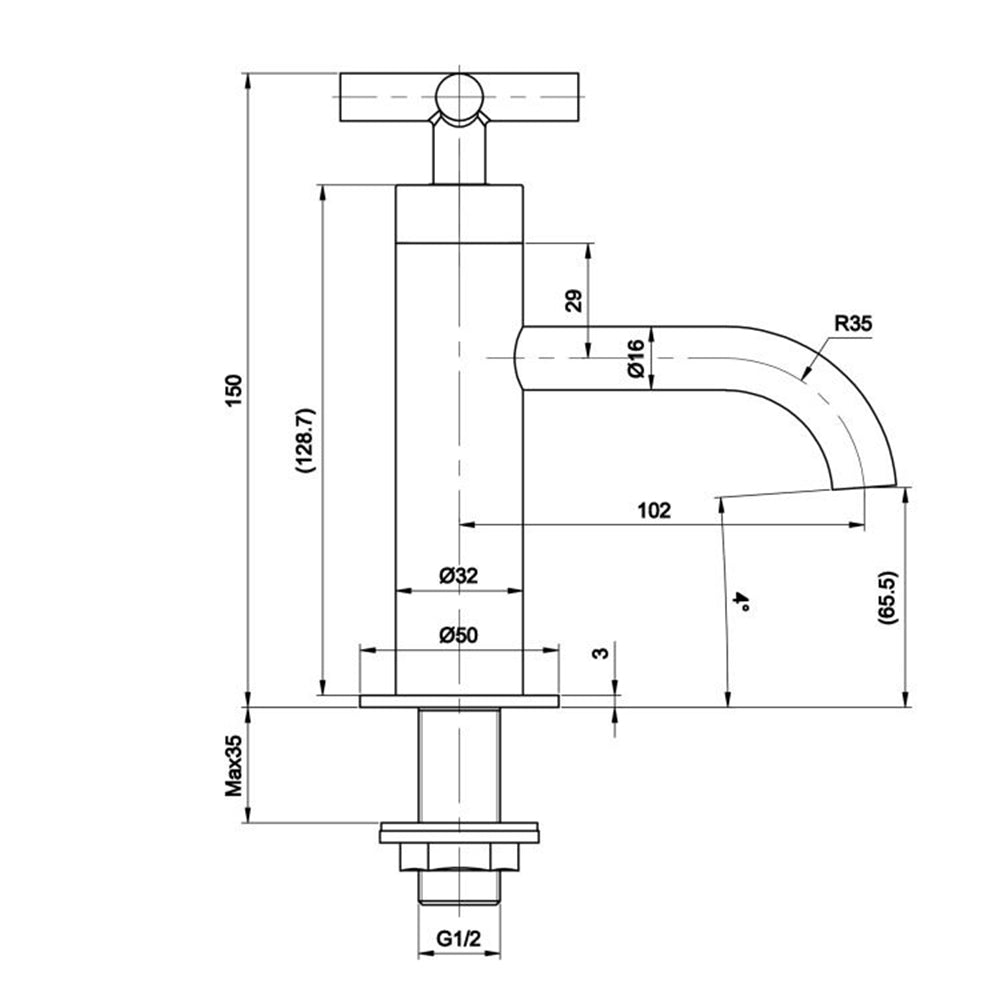 Sink pillar tap - Technical drawing
