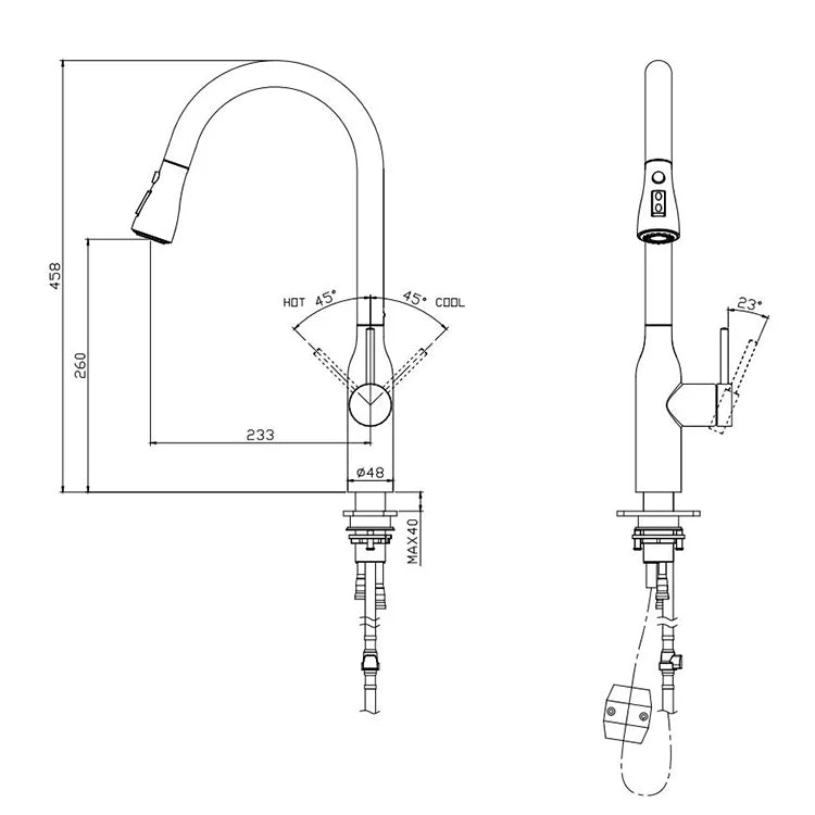 Stainless steel kitchen tap with pull out spray