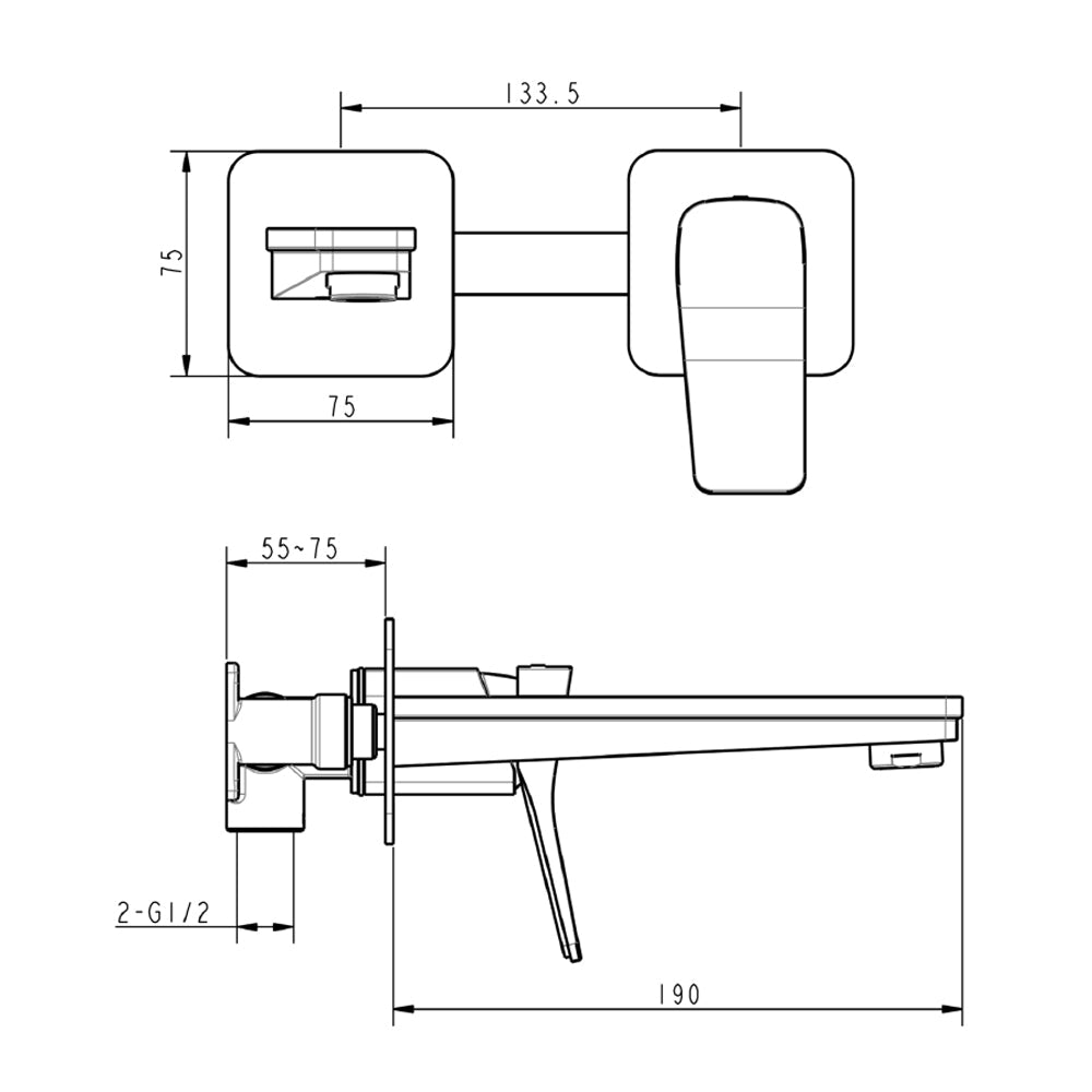 Wall mounted basin tap - Technical drawing