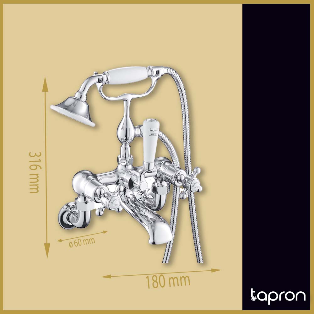 Bath filler tap with shower handset kit - Dimension