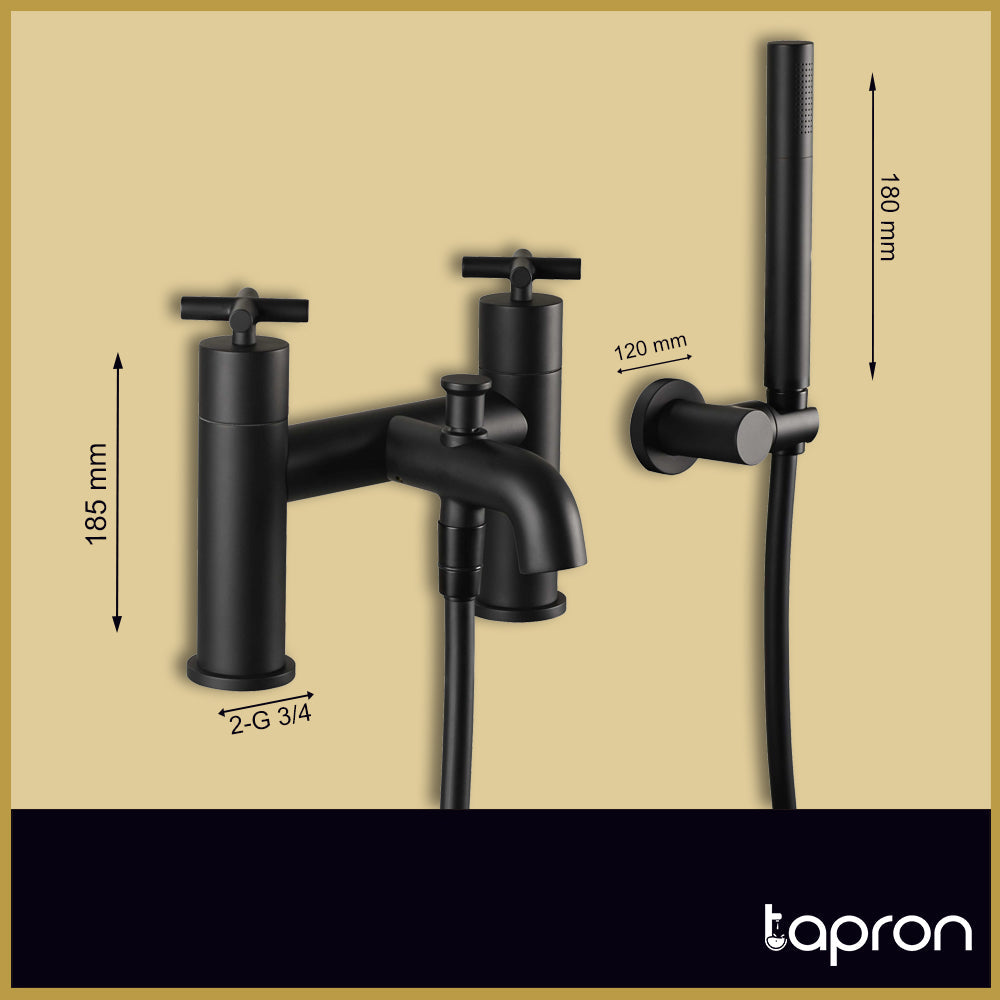 Black deck-mounted bath shower mixer tap with hand shower - Dimension