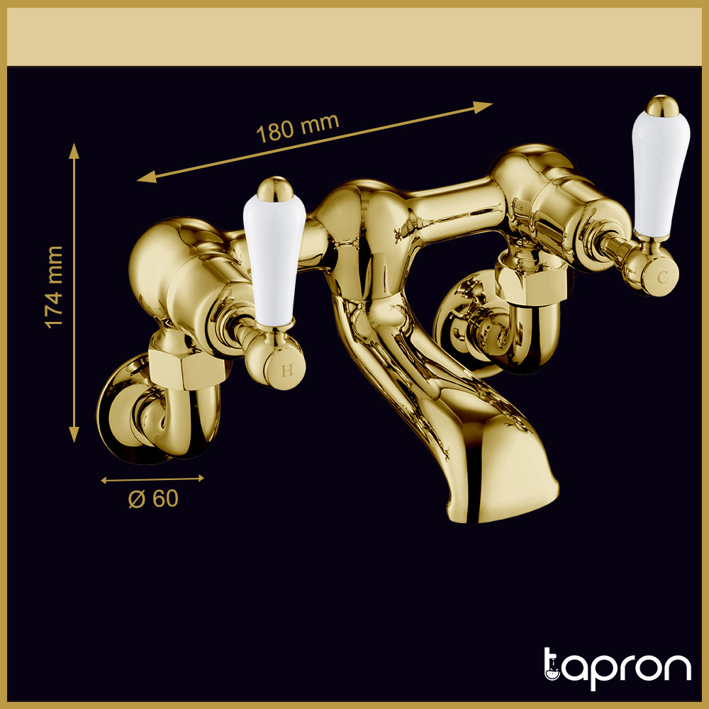 Antique brass bath filler mixer tap - Dimension