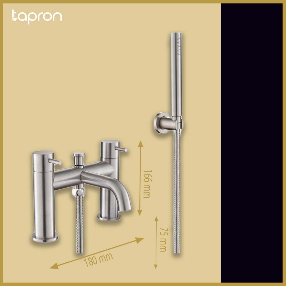 2-Outlet Deck-Mounted Shower Mixer Tap and Handheld Shower Set- Dimension