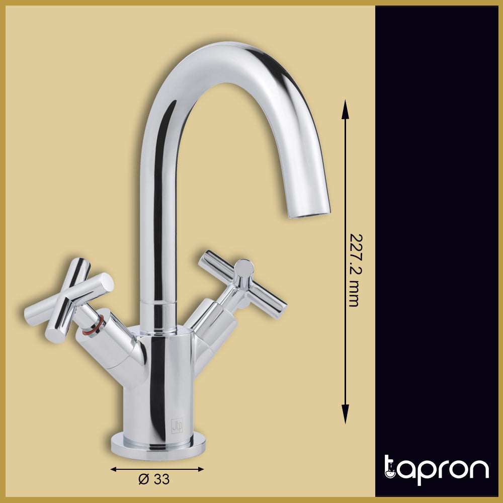 Modern Chrome Basin Mixer Tap with Swivel Spout - Dimension
