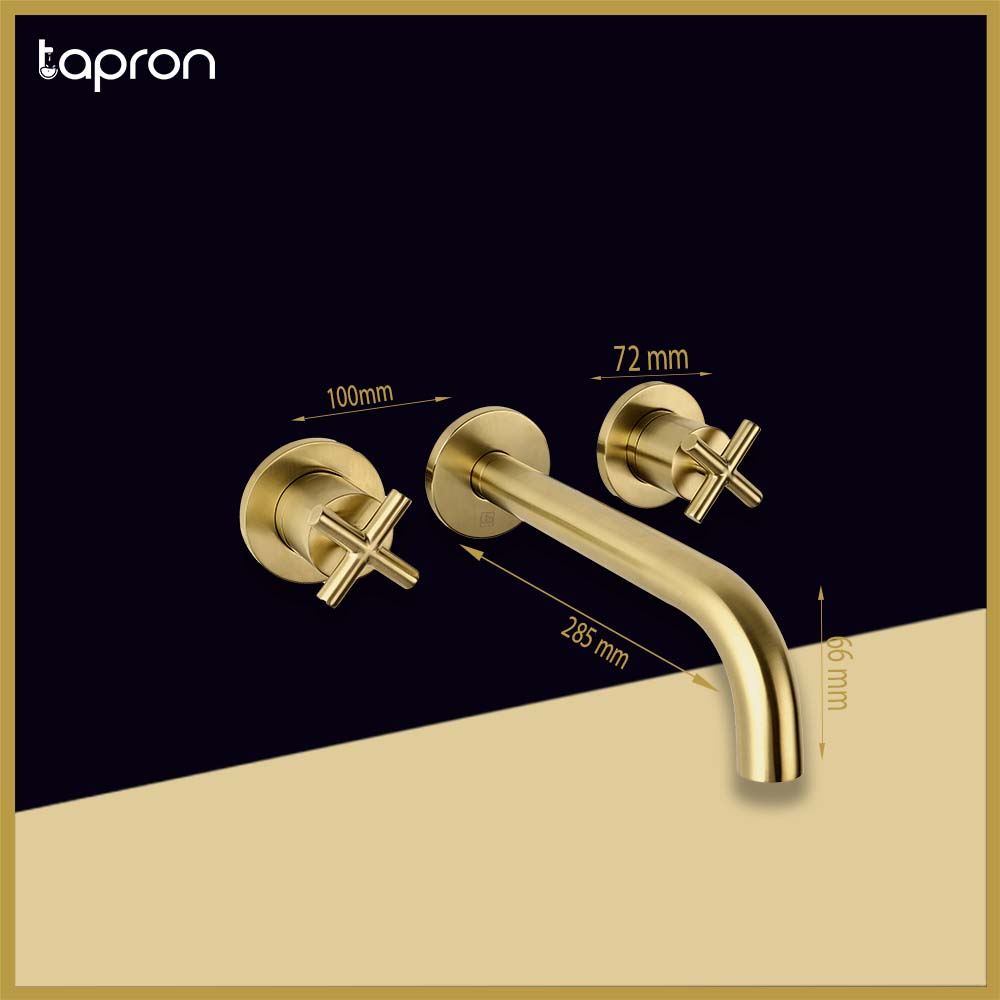 Brushed Brass 3 Hole Basin Mixer Tap - Dimension