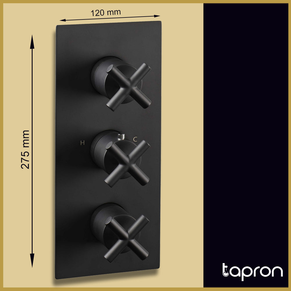 Matt Black Thermostatic Shower Mixer Valve - Dimension