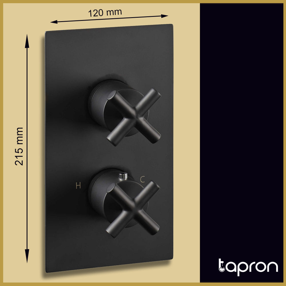 Matt Black Single Outlet Concealed Shower Mixer Valve - Dimension