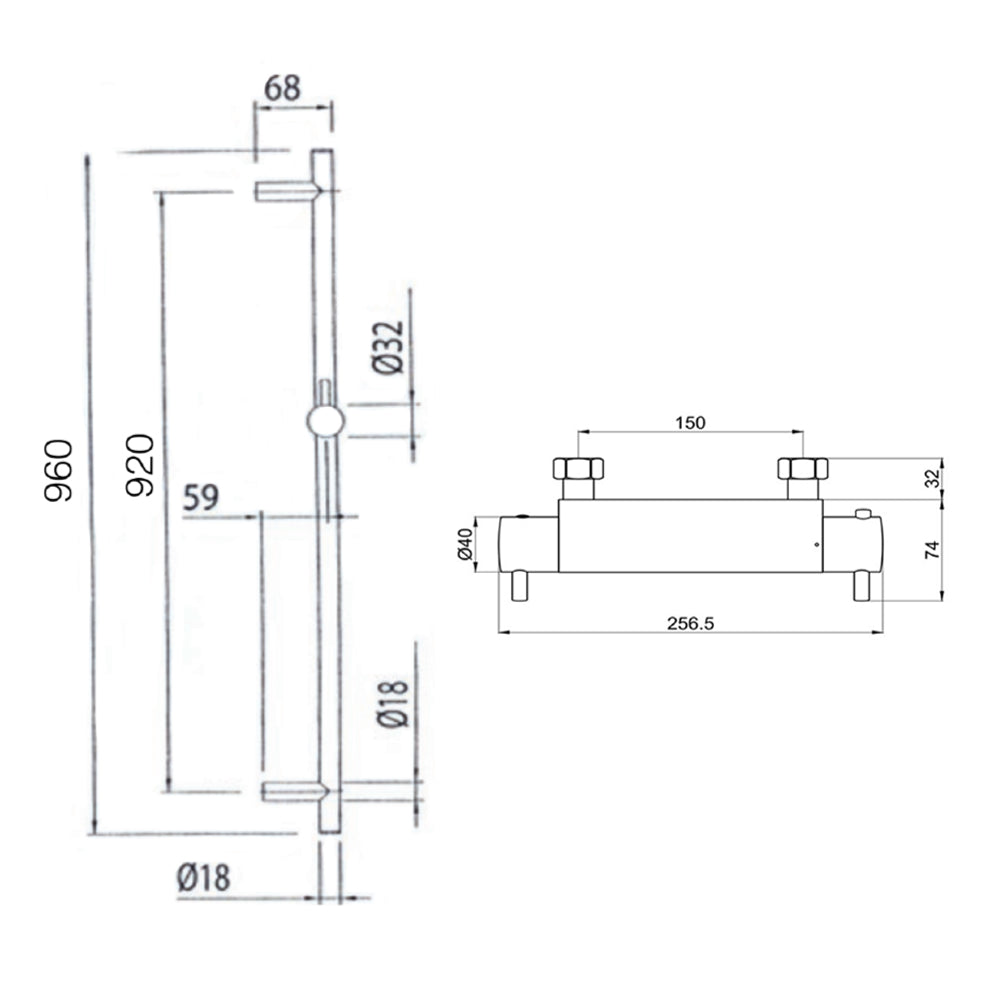 Thermostatic Shower Mixer Valve -Technical Drawing