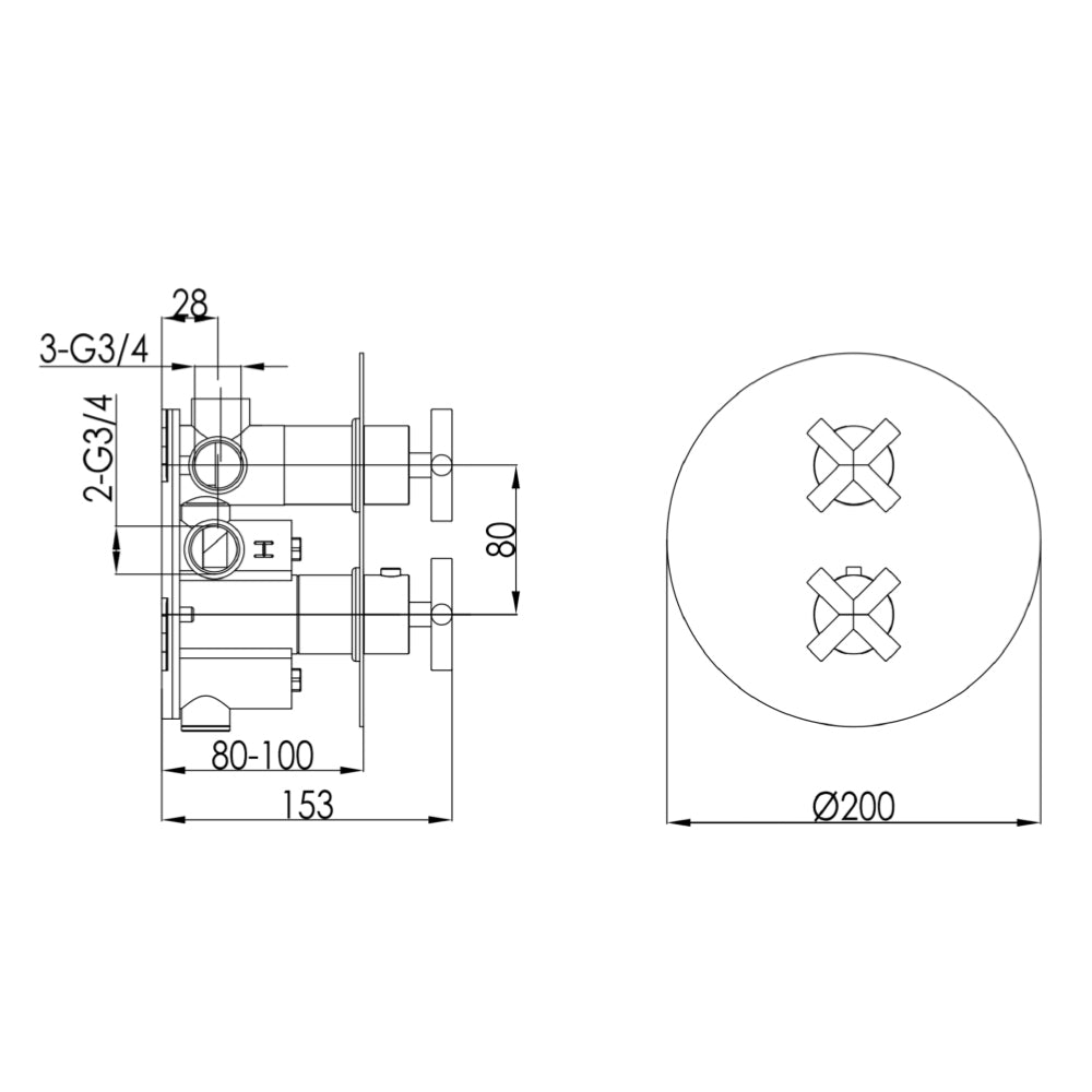 Thermostatic Concealed 2 Outlet Shower Valve - tapron