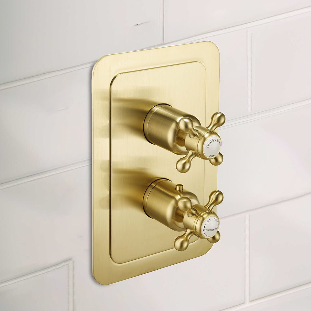 Thermostatic 2-outlet shower valve - Brushed brass finish