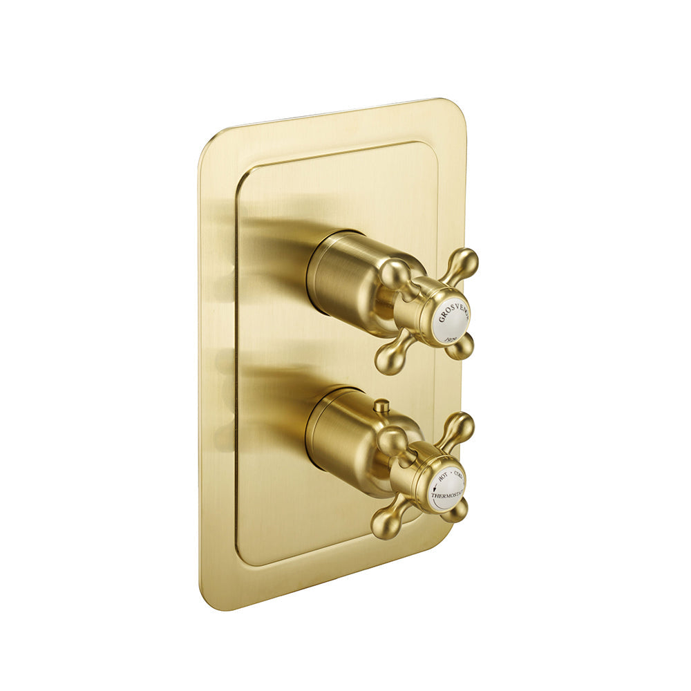 Thermostatic Concealed 2 Outlet Shower Valve - Brushed Brass