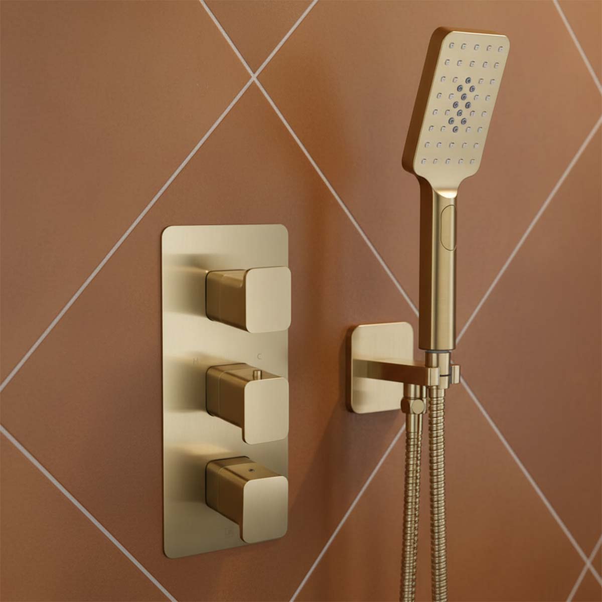 Thermostatic Concealed 2 Outlet Shower Valve - Brushed Brass