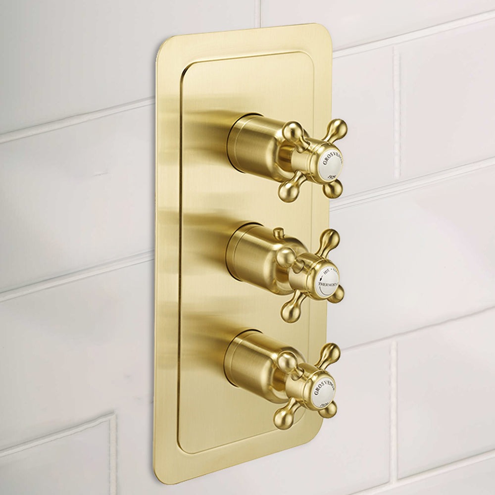 3-Outlet Vertical Concealed Thermostatic Valve - Brushed Brass