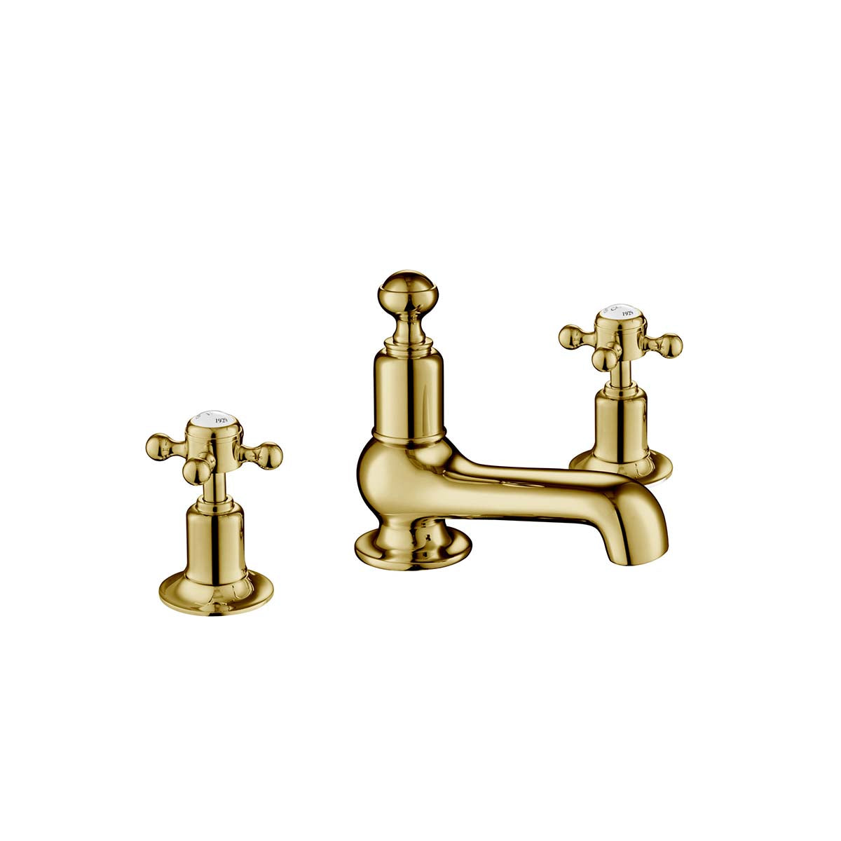 Traditional Deck Mounted 3 Hole Basin Tap with Crosshead Handles - Gold